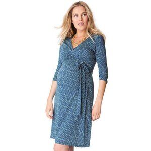 Seraphine maternity wrap dress 4 Mosaic Blue Print pattern v-neck